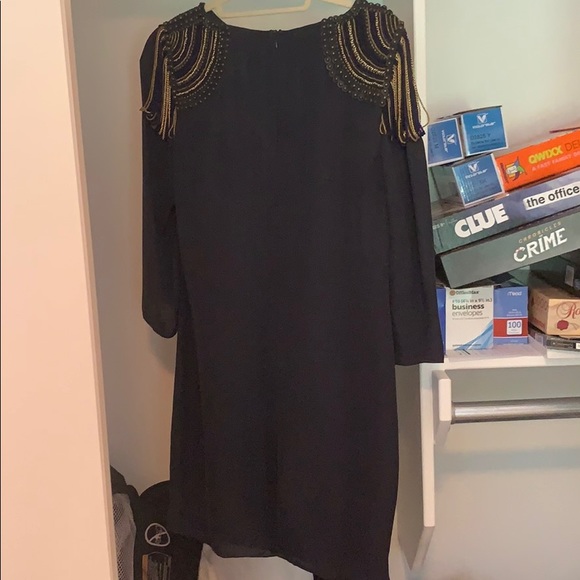 Tibi Silk Navy Dress with Beaded Epaulettes - Picture 2 of 3